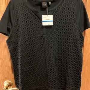 Rafaella Women's Black Eyelet Short Sleeve Top